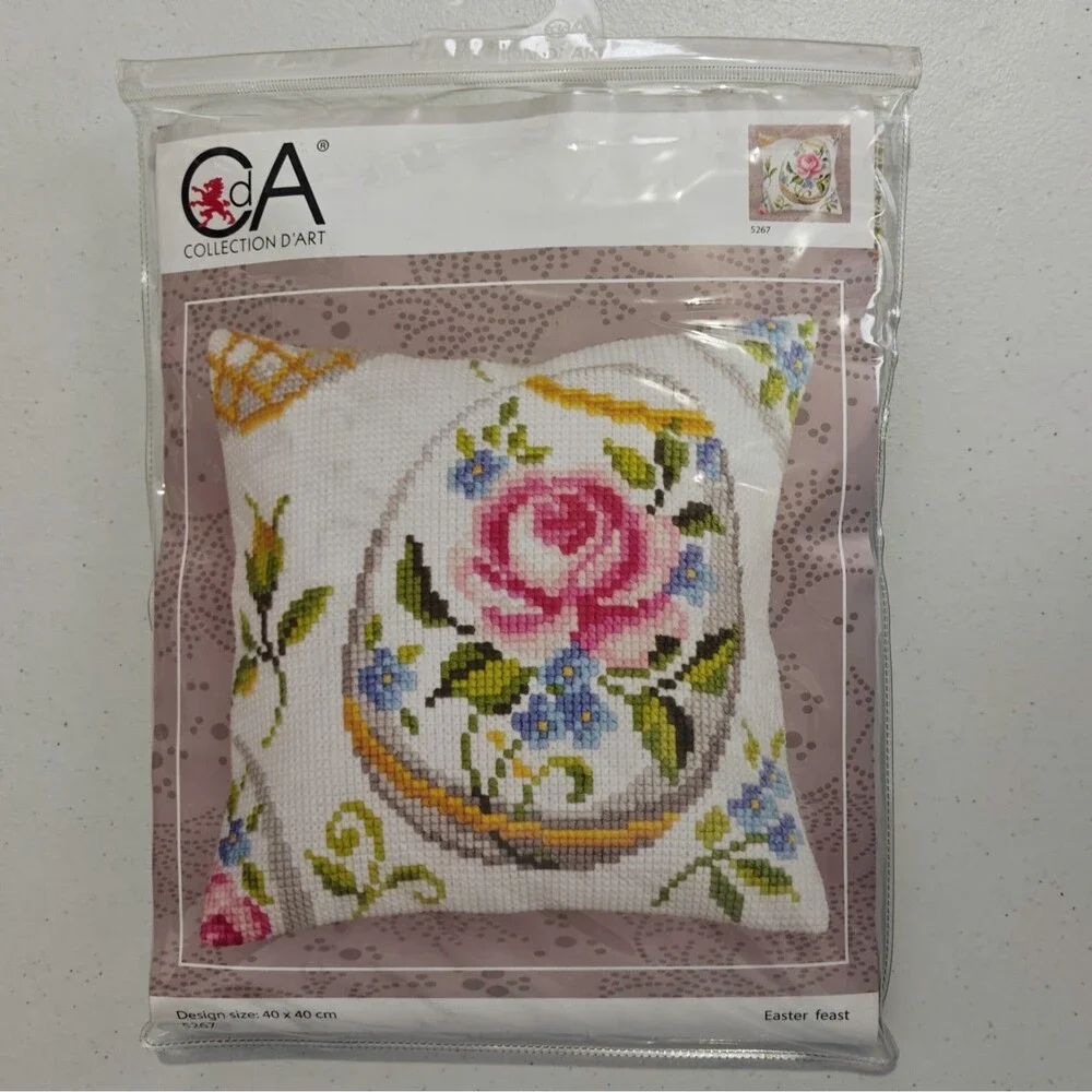 Collection D'Art Cross Stitch Kit Pillow 5267 Easter Feast Floral Tapestry New